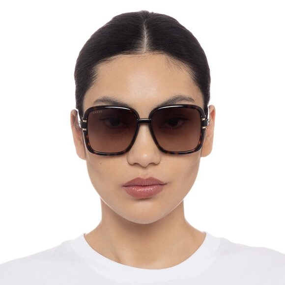 Gucci GG1066S 002 Sunglasses Havana Brown Gradient Butterfly Women - Picture 1 of 11